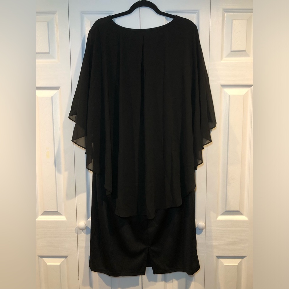 Hanna Nikole Women's Chiffon Ruffle Flattering Cape Sleeve Bodycon Pencil Dress - Picture 9 of 10